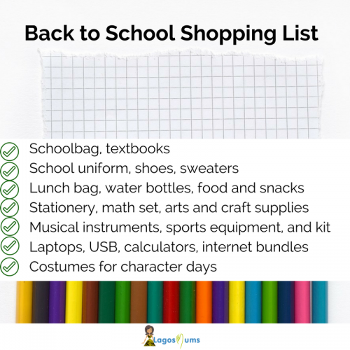 Back to school shopping list