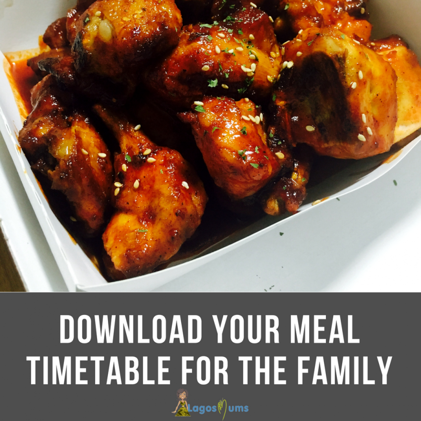 meal timetable for the family