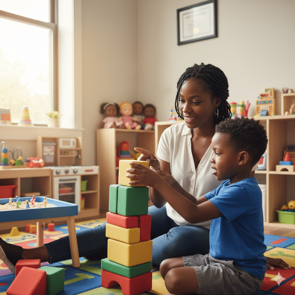 A child and a psychologist in play therapy
