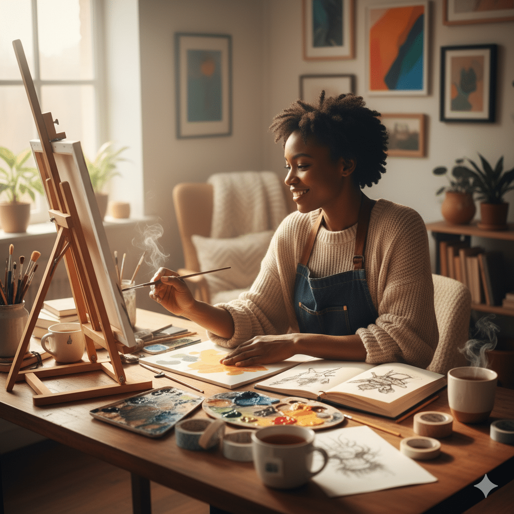 Image of a black woman living with ADHD being creative